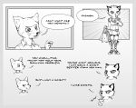  anthro ash_(fantastic_mr._fox) bottomwear canid canine clothed clothing comic crossdressing dialogue duo fantastic_mr._fox fox gesture hi_res humor jmaximum993 kristofferson male mammal midriff pointing shopping_bag skirt 