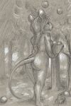  anthro apple braided_hair breasts bucket butt cadmiumtea container female hair hi_res holding_object mammal monochrome mouse murid murine nude orchard plant rear_view rodent sepia side_boob solo traditional_media_(artwork) tree 