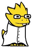  0x2480 aliasing alphys anthro armless barefoot buckteeth clothing coat eyewear feet female front_view glasses homestuck lab_coat lizard ms_paint_adventures reptile scalie simple_background smile solo standing style_parody teeth thick_tail topwear undertale undertale_(series) video_games webcomic 
