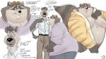  2022 anthro belly biped black_nose bottomwear brown_body canid canine clothed clothing duo english_text eyewear glasses hand_holding hi_res hoodie male male/male mammal moobs nipples obese obese_male open_clothing open_hoodie open_topwear overweight overweight_male pants procyonid raccoon shirt text topwear trashtoonz 