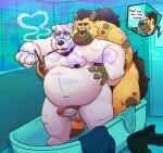  2022 anthro bathroom bathtub belly black_nose detailed_background duo erection eyewear facial_piercing genitals glasses grope hi_res humanoid_genitalia humanoid_hands humanoid_penis hyaenid inside leonthelionel male male/male mammal moob_grab moobs nipples nose_piercing nose_ring overweight overweight_male penis piercing polar_bear richard_(the_human_heart) sidney_(the_human_heart) smoking the_human_heart_(game) ursid ursine video_games visual_novel 