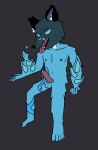  anthro asian_mythology ballistic_rose balls blue_body blue_eyes bodily_fluids bone east_asian_mythology erection fangs genital_fluids genitals hi_res inner_ear_fluff inugami japanese_mythology male mythology nipples penis precum precum_string scar solo tee_k.o. tee_k.o._dog teeth_showing tuft yōkai 