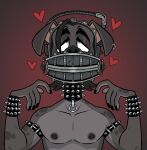  &lt;3 anthro bdsm cadaverrdog canid canine canis collar domestic_dog dutch_(cadaverrdog) ear_piercing ear_ring eye_roll half-closed_eyes hi_res leather male mammal masochism narrowed_eyes piercing red_background reverse_bear_trap simple_background solo studded_bracelet studded_collar 