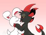  ambiguous_gender blush chikn_nuggit claws deep_kiss dragon duo elicitie french_kissing fwench_fwy_(chikn_nuggit) hi_res iscream_(chikn_nuggit) kissing lagomorph leporid licking mammal open_mouth rabbit simple_background smile text thick_thighs tongue tongue_out 