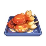  artist_request commentary english_commentary food food_art food_focus genshin_impact lowres no_humans official_art plate shiny skewer still_life summer_festival_fish_(genshin_impact) third-party_source transparent_background 