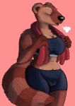  absurd_res after_exercise anthro bottomwear bra breasts bunbijou camel_toe cleavage clothed clothing female herpestid hi_res hotpants mammal mongoose monica_(bunbijou) shorts solo sports_bra towel underwear wide_hips 