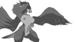  anthro athletic athletic_anthro athletic_female avian beak big_breasts bird breasts falcon falconid female genitals gesture hand_behind_head hi_res monochrome nipples open_beak open_mouth pointing pointing_at_pussy pussy shredded_wheat solo tongue tongue_out wings 
