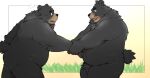  2022 anthro black_bear black_body black_fur black_nose duo eyes_closed fur humanoid_hands inunoshippo kemono male mammal moon_bear overweight overweight_male ursid ursine 