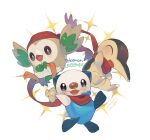  :d blush commentary_request copyright_name cyndaquil fangs kikuyoshi_(tracco) looking_at_viewer no_humans open_mouth oshawott pokemon pokemon_(creature) red_scarf rowlet scarf signature smile starter_pokemon_trio tongue 