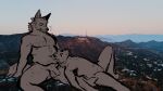  2022 andromorph anthro balls belly big_belly black_nose body_hair brown_body canid canine canis cheek_tuft chest_hair city coyote desertmotels digital_media_(artwork) duo eyes_closed facial_tuft fur genitals hand_on_ground hollywood hollywood_sign humanoid_genitalia humanoid_penis hyper hyper_lips intersex lips looking_up los_angeles_(city) lying lying_on_another macro male mammal navel nipples nude on_back outside overweight overweight_anthro overweight_male penis photo_background sitting sky smile tex_(desertmotels) thick_lips tuft whiskers 