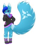  &lt;3 2017 absurd_res alpha_channel anthro blue_body blue_eyes blue_fur blue_hair boots bottomless butt canid canine catina_crystal clothed clothing deerrobin female fluffy fluffy_tail footwear fox fur fur_markings hair hi_res hoodie huge_tail looking_at_viewer looking_back mammal markings pink_sclera rear_view simple_background smile solo topwear transparent_background 