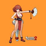  1girl 3reforged arm_guards bouncing_breasts breasts cosplay fatal_fury folding_fan hand_fan large_breasts ninja pelvic_curtain pixel_art pyra_(xenoblade) revealing_clothes shiranui_mai shiranui_mai_(cosplay) sideboob solo the_king_of_fighters xenoblade_chronicles_(series) xenoblade_chronicles_2 