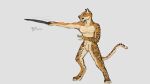  bethesda_softworks domestic_cat felid feline felis hi_res kata khajiit leopard male mammal melee_weapon pantherine short_sword solo spots sword the_elder_scrolls video_games weapon wolfywetfurr_(artist) 