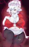  anthro big_breasts bovid breasts caprine cherrikissu clothing goat goat_lucifer_(helltaker) hair helltaker hi_res mammal one_eye_closed panties shirt slightly_chubby topwear underwear white_hair wink 