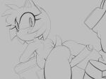  2022 4:3 amy_rose blush boots breasts butt clothing eulipotyphlan eyelashes female footwear genitals grey_background hammer head_turned hedgehog hi_res looking_at_viewer mammal monochrome pussy rear_view sega side_boob simple_background sketch smile solo sonic_the_hedgehog_(series) spassticus tools 