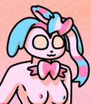  &lt;3 alternate_color anthro bow_ribbon breasts colored_nipples daughter edible_character female funnyman2 hair lenzu_(funnyman2) multicolored_hair pattern_background ribbons simple_background solo two_tone_hair 