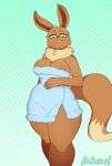  anthro anthrofied big_breasts blush breasts curvy_figure eevee female green_eyes hi_res hotkeke1 jezebel_(crane) looking_at_viewer nintendo pok&eacute;mon pok&eacute;mon_(species) pok&eacute;morph solo thick_thighs towel towel_only video_games voluptuous wide_hips 