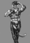  abs absurd_res alder_(character) alderaie animal_humanoid anthro belt_buckle cabbie_hat chaps chest_harness clothing cougar felid felid_humanoid feline feline_humanoid gloves grey_background greyscale handwear harness hi_res humanoid leather leather_clothing looking_at_viewer male mammal mammal_humanoid monochrome mostly_nude muscular muscular_anthro muscular_male pinup pose simple_background solo solo_focus solo_in_panel tipping_hat walking_towards_viewer 