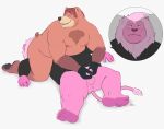  2022 anthro balls belly blush clothing duo erection felid genitals humanoid_genitalia humanoid_hands humanoid_penis lion lying male male/male mammal moobs nipples overweight overweight_male pantherine penis pink_body sato_afroleone shirt topwear ursid 