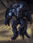  2022 abs anthro balls biceps big_penis blue_body blue_scales bullstorm claws dragon erection finger_claws genitals humanoid_genitalia humanoid_penis lying male membrane_(anatomy) membranous_wings muscular muscular_anthro muscular_male muscular_thighs nude on_back pecs penis quads scales scalie solo toe_claws vein veiny_muscles veiny_penis wings 
