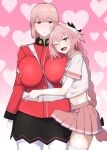  1boy 1girl astolfo_(fate) bow braid braided_ponytail breast_grab breasts bulge crossdressing erection erection_under_clothes fang fate/grand_order fate_(series) florence_nightingale_(fate) fujou_joshi gloves grabbing hair_bow hair_intakes large_breasts long_hair midriff military military_uniform one_eye_closed otoko_no_ko pink_hair red_eyes school_uniform serafuku single_braid skin_fang thighhighs uniform white_gloves 