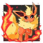  1:1 3_fingers 3_toes ambiguous_gender black_background black_eyes black_inner_ear eeveelution feet feral fingers fire flareon fur hi_res looking_at_viewer nintendo orange_body pok&eacute;mon pok&eacute;mon_(species) pupils red_body simple_background solo toes video_games white_pupils yellow_body yellow_fur ちゃば 