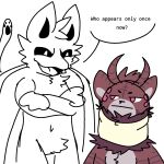  1:1 ambiguous_gender antennae_(anatomy) anthro arachnid arthropod black_inner_ear black_sclera canid canine canis cephalopod changed_(video_game) chest_tuft coleoid crossed_arms decapodiform dialogue domestic_dog duo enderman_(artist) english_text felid fur goo_creature head_tuft hi_res looking_at_another male mammal marine mollusk multicolored_body multicolored_fur narrowed_eyes navel neck_cast open_mouth pantherine pawpads paws pink_body pink_fur purple_body purple_eyes purple_fur simple_background speech_bubble spider spider_tiger_(changed) squid_dog_(changed) tentacles text tiger tuft white_background white_body white_eyes white_fur 