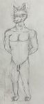  absurd_res anonymous_artist anthro balls blindfold foreskin genitals hi_res male nude paper_drawing penis sketch solo unknown_species 