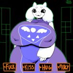  1:1 2021 anthro big_breasts boss_monster bovid breasts caprine cherusdoodles clothing english_text female fingers huge_breasts looking_at_viewer mammal nipple_outline solo text toriel undertale undertale_(series) video_games 