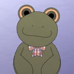  ambiguous_gender amphibian anonymouslizard big_eyes blue_background bow_tie fluffy frog green_body green_eyes plushie simple_background smile solo sparkly_eyes stitch_(sewing) 