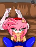  amy_rose anthro ass_up blowing blowjob_face blue_body breasts butt clothing duo eulipotyphlan faceless_character faceless_male feet fellatio female first_person_view furniture genitals green_eyes hair hedgehog hi_res humanoid legwear looking_at_viewer male male/female mammal nipples oral oral_penetration penetration penile penis pink_body pink_hair sega sex sirjzau sofa sonic_the_hedgehog sonic_the_hedgehog_(series) stockings 