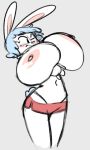  2017 angstrom anthro areola arms_under_breasts big_breasts blue_hair blush bodily_fluids bottomwear breasts clothing female hair holding_breast huge_breasts lagomorph leporid mammal molly_(angstrom) navel nipples one_eye_closed panties pink_nipples rabbit shorts solo sweat underwear white_body 