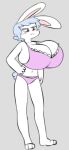  2017 angstrom annoyed anthro big_breasts bikini blue_hair blush breasts cleavage clothed clothing female hair hand_on_hip huge_breasts lagomorph leporid mammal molly_(angstrom) navel rabbit solo swimwear white_body 