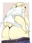  2022 anthro belly black_nose blush bodily_fluids butt clothed clothing eyewear glasses godagodadp07 hi_res humanoid_hands kemono leib_(tas) lifewonders male mammal moobs nipples open_clothing open_shirt open_topwear overweight overweight_male polar_bear shirt solo sweat tokyo_afterschool_summoners topwear underwear ursid ursine video_games 