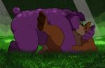  2022 anthro brown_body duo embrace hi_res hug humanoid_hands kissing lying male male/male mammal outside overweight overweight_male purple_body smashbeaw ursid 