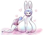  &lt;3 2017 angstrom anthro bent_over big_breasts blue_hair blush bottomwear breasts clothed clothing female hair huge_breasts hyper hyper_breasts kneeling lagomorph leporid looking_at_viewer mammal molly_(angstrom) rabbit shorts smile solo topless 