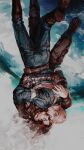  2boys amuii blonde_hair blue_eyes boots brown_hair captain_america cyborg falling highres hug james_buchanan_barnes male_focus marvel marvel_cinematic_universe mechanical_arms multiple_boys muted_color single_mechanical_arm steve_rogers superhero winter_soldier 