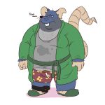  2022 anthro black_nose blue_body bulge clothing humanoid_hands leonthelionel male mammal mature_male murid murine overweight overweight_male rat robe rodent simple_background solo the_human_heart_(game) tony_ramos underwear video_games visual_novel white_background 