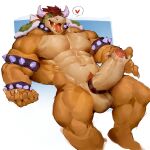  &lt;3 2022 absurd_res anthro bodily_fluids bowser bracelet claws erection foreskin genital_fluids genitals hair hi_res horn jewelry koopa male mario_bros muscular muscular_anthro muscular_male nintendo penis precum red_hair reolixious scalie solo spiked_bracelet spikes tongue tongue_out video_games 