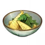  artist_request bamboo_shoot bowl commentary english_commentary food food_focus garnish genshin_impact leaf lowres no_humans official_art seaweed soup still_life third-party_source transparent_background 