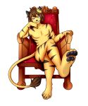 absurd_res anthro blue_eyes chair crown damoart felid fur furniture hi_res hybrid liger lion male mammal pantherine pawpads paws sitting solo tail_tuft throne tuft vanta yellow_body yellow_fur 