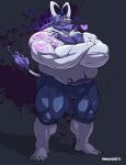  &lt;3 anthro beard belly body_hair bottomwear bovid caprine chest_hair clothed clothing crossed_arms crown facial_hair goat hair hi_res horn kurgore male mammal manlyster muscular muscular_anthro muscular_male pants purple_hair solo standing topless 
