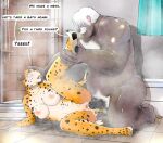  anthro anthro_on_anthro balls bath bathroom bodily_fluids breasts cum cum_in_pussy cum_inside dasyurid dasyuromorph detailed_background dialogue duo fangs felid female female_penetrated fur genital_fluids genitals hair interspecies looking_pleasured male male/female male_penetrating male_penetrating_female mammal marsupial mature_female mature_male multicolored_body multicolored_fur muscular muscular_male nipples orange_body orange_fur orgasm orgasm_face pantherine paultazdevil penetration penis pubes pussy pussy_juice sex shower speech_bubble tasmanian_devil teeth tiger two_tone_body two_tone_fur vaginal vaginal_penetration vein veiny_penis water white_body white_fur white_hair 