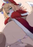  accessory anthro big_breasts blonde_hair blush blush_lines breasts butt canid canine christmas christmas_clothing christmas_headwear clothing dipstick_tail ear_tuft female fox green_eyes hair hair_accessory half-closed_eyes hat headgear headwear hi_res holidays kemono long_hair looking_at_viewer looking_down low-angle_view mammal markings narrowed_eyes panties pattern_clothing pattern_underwear red_clothing red_fox santa_hat shinobe simple_background smile solo striped_clothing striped_underwear stripes tail_markings tsune_kitaki tuft underwear virtual_youtuber 