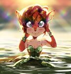  2021 activision anthro breasts brown_body brown_fur brown_hair cervid dripping elora eyebrow_through_hair eyebrows eyelashes faun_(spyro) female fur green_eyes hair hand_on_cheek hi_res leaf_clothing light light_beam looking_at_viewer mammal partially_submerged short_hair smile smiling_at_viewer solo spyro_the_dragon sunbeam sunlight tan_body tan_fur translucent translucent_hair video_games walliscolours water wet 