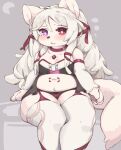  4_fingers accessory anthro armwear babydoll belly belly_markings biped black_nose blush bow_panties breasts camel_toe canid canine chest_gem choker clothed clothing detached_sleeves digital_media_(artwork) eigetsu eyelashes female fingers fox front_view fur garter_straps gem grey_background hair hair_accessory hair_ribbon heterochromia jewelry kemono legwear lingerie long_hair looking_at_viewer mammal markings midriff monotone_body monotone_ears monotone_fur monotone_hair monotone_tail navel necklace nightgown open_mouth panties pink_eyes portrait pupils red_clothing red_eyes red_markings red_panties red_ribbon red_underwear ribbons ruby_(gem) simple_background sitting slightly_chubby small_breasts solo thick_thighs thigh_highs three-quarter_portrait topwear tuft underwear white_armwear white_body white_clothing white_ears white_fur white_hair white_inner_ear white_legwear white_pupils white_tail white_topwear 