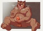  2022 anthro balls belly blush erection genitals hermann_(knights_college) iriai_inasa kemono knights_college male mammal masturbation moobs nipples overweight overweight_male penis sitting solo suid suina sus_(pig) tongue tongue_out video_games visual_novel wild_boar 