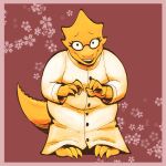  alphys anthro barefoot belly blush breasts buckteeth buzzingroyalty claws clothed clothing coat eyewear feet female front_view fully_clothed glasses lab_coat leaning leaning_forward lizard non-mammal_breasts overweight overweight_anthro overweight_female pigeon_toed reptile scales scalie simple_background solo spines standing tail_spines teeth thick_tail topwear undertale undertale_(series) video_games yellow_body yellow_scales yellow_spines 