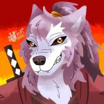  anthro asian_clothing canid canine canis clothing east_asian_clothing hi_res japanese_clothing kimono lord_katsumoto_moritsugu_wolf male mammal samurai solo stephanie_monique warrior wolf 