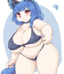  4_fingers anthro big_breasts bikini biped black_bikini black_clothing black_ears black_nose black_swimwear blue_background blue_body blue_fur blue_hair blue_inner_ear_fluff blue_tail blush breasts canid canine chest_tuft choker cleavage clothed clothing crotch_tuft curvy_figure digital_media_(artwork) eigetsu eyelashes female fingers fox front_view fur glistening glistening_clothing glistening_eyes glistening_hair glistening_swimwear hair huge_breasts humanoid_hands inner_ear_fluff jewelry kemono looking_at_viewer mammal midriff monotone_hair monotone_tail multicolored_body multicolored_fur navel necklace nipple_outline portrait pupils red_eyes short_hair simple_background skimpy slightly_chubby solo standing swimwear thick_thighs three-quarter_portrait three-quarter_view tuft voluptuous white_body white_fur wide_hips 